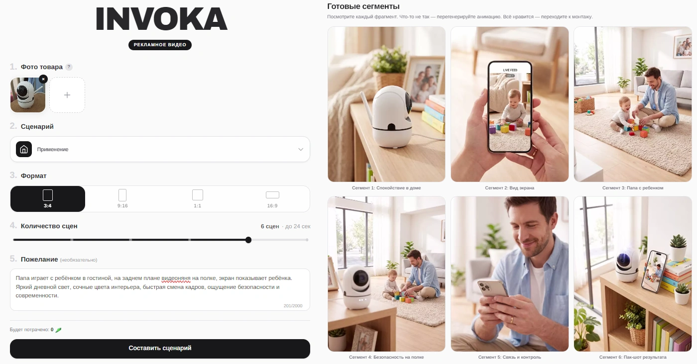 INVOKA: шесть готовых сегментов сценария «Применение» с людьми и интерьером